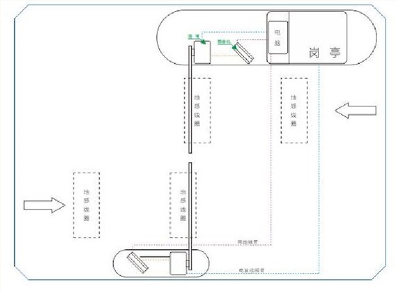 車牌識(shí)別布局布線圖 道閘對(duì)開(kāi)式